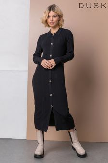 Dusk Black Polo Collar Knitted Midi Dress (P82080) | £45