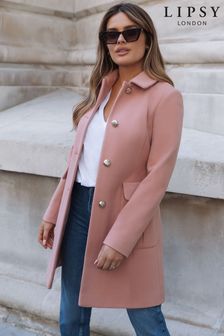 Lipsy Pink Regular Military Button A Line Coat (P82803) | £72