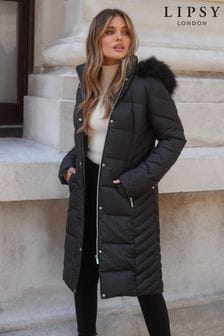 Pinko Quilted Hooded Coat in Black Womens Clothing Coats Long coats and winter coats 