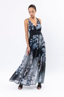 Religion Maxi Dress In Hand Painted Prints In Layers of Georgette