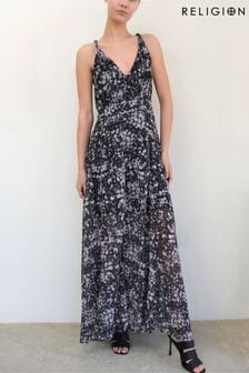 Religion Maxi Dress In Hand Painted Prints In Layers Of Georgette