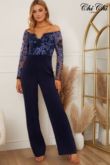 Chi Chi London Long Sleeve Embroidered Floral Jumpsuit