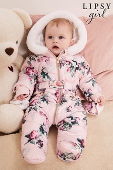 Lipsy Pink Floral Baby Snowsuit (P85313) | £48 - £50