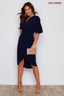 Girl In Mind Navy Short Sleeve Chelsea Wrap Dress (P86255) | £40