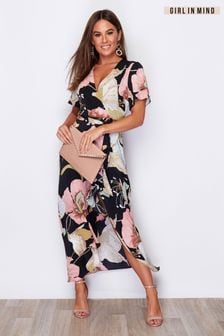 Girl In Mind Black Farren Wrap Maxi Dress (P86258) | £42