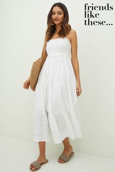 Friends Like These Textured Strappy Tiered Midi Dress