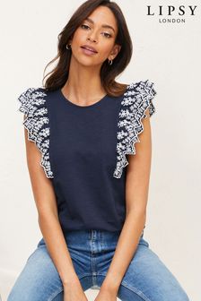 Lipsy Embroidered Double Frill Casual Top