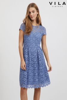 VILA Short Sleeve Lace Pleated Dress