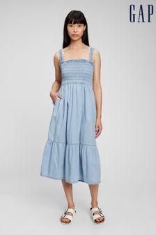 Gap 100% Organic Cotton Smocked Midi Tank Dress with Washwell