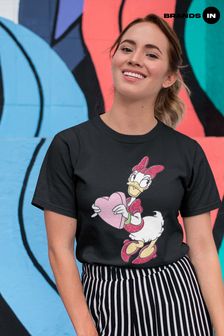 Brands In Disney Daisy Duck Love Heart Womens Black T-Shirt