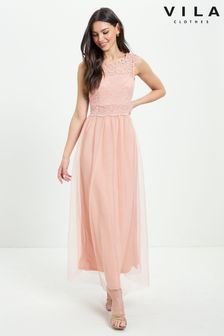 VILA Sleeveless Lace And Tulle Maxi Dress