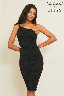 Lipsy Black One Shoulder Slinky Midi Dress (P91548) | £46