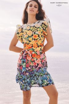 Mary Katrantzou x Lipsy Black Bright Floral Frill Sleeve Dress (P91960) | £52