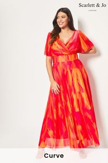 Scarlett & Jo Orange Isabelle Print Float Sleeve Maxi Dress (P92119) | £85