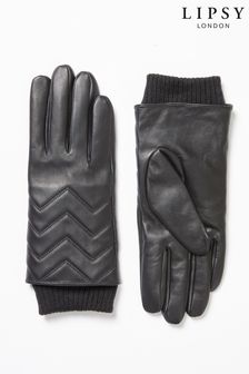 Lipsy Black Quilted Luxe Real Leather Gloves (P92531) | £22