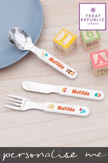 Personalised Kids Spring Bunny Cutlery Set by Treat Republic