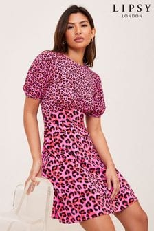 Lipsy Pink Leopard Regular Underbust Mini Dress (P92767) | £38