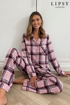 Lipsy Pink Regular Cosy Check Long Leg Pyjama Set (P92953) | £38