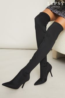 Lipsy Black Stretch Over the Knee Heeled Pointed Boot (P92992) | £66