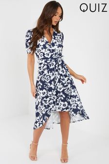 Ex Quiz Navy And Pink Floral Midi Dress RRP £29.99 