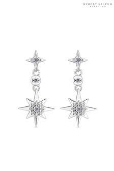 Simply Silver 925 with Cuibic Zirconia Starburst Drop Earrings
