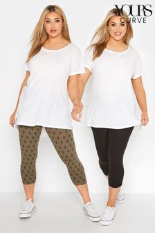 Yours Curve Green 2 Pack Crop Leggings (P95120) | £22