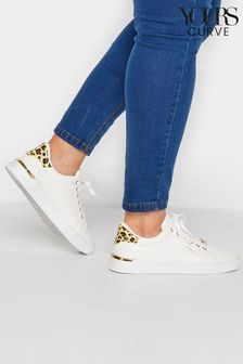 Yours Curve Wide-Fit Leopard Heel Tab Trainer