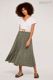 Apricot Mosaic Print Crinkle Belted Skirt