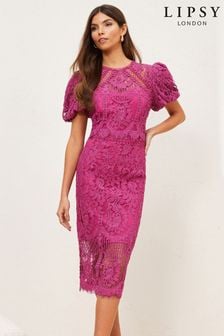 Women's Pink Lace Dresses | Pleated 