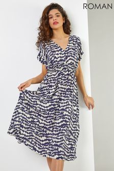 Roman Abstract Print Fit & Flare Dress