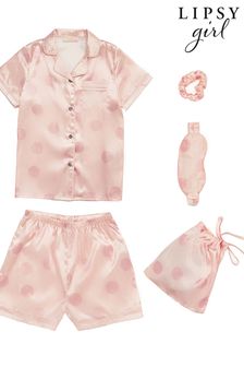 Lipsy Pink Satin Pyjama Sleepover Set (P96489) | £25 - £31