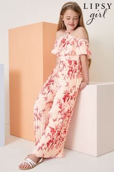 Lipsy Pink Tropical Halter Neck Pleated Jumpsuit (P96600) | £38 - £44
