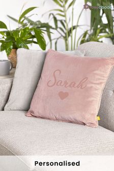 Personalised Name and Heart Pom-Pom Cushion by Loveabode (P97884) | £22