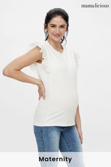 Mamalicious Maternity Broderie Frill Sleeve Jersey Top