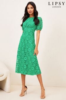 Lipsy Green Lace Underbust Midi Dress (P99468) | £65