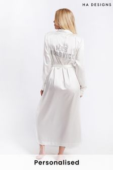 Personalised Bridal Luxury Satin Long Robe With Letter Embellishment by HA Designs
