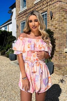 In The Style Dani Dyer Floral Bardot Frill Playsuit