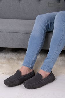 Totes Isotoner Mens Real Suede With Closed Stitch Moccasin Slippers