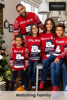 Threadboys Red Cool Bear Kids Matching Family Christmas Jumper (Q04315) | £20