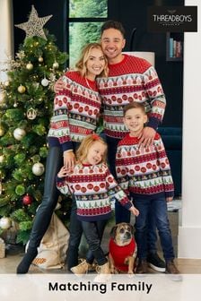 Threadboys Red Reindeer Kids Matching Family Christmas Jumper (Q04316) | £18