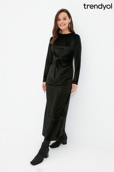 Trendyol Velvet Maxi Dress With Rauched Middle Detail