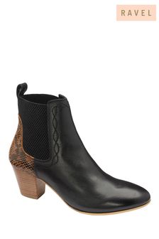 Ravel Leather and Snake Print Ankle Boots