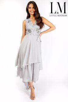 Little Mistress Grey Tie Maxi Embellished Dress (Q08564) | £105