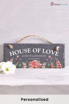 Personalised House Of Love Flowers Hanging Slate by Loveabode