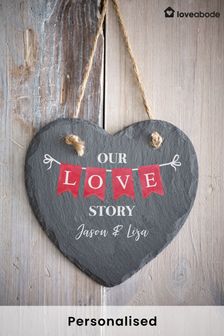 Personalised Our Love Story Hanging Heart Slate Sign by Loveabode