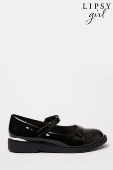 Lipsy Black Patent Cat Mary Jane Flat School Shoe (Q09200) | £25 - £27