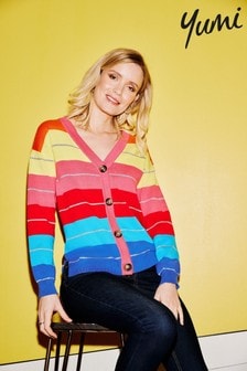 Yumi Multicoloured Rainbow Stripe Knitted Cardigan