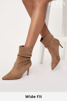 Lipsy Camel Wide FIt Heeled Ruched Ankle Boot (Q10683) | £52