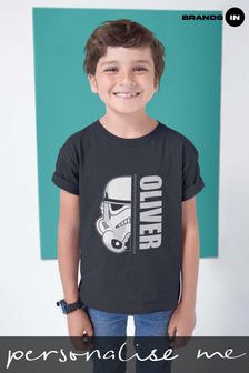 Personalised Star Wars Stormtrooper Splice Kid's Black T-Shirt by Brands In (Q11493) | £20