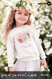 Personalised Disney Princess Crest Kid's White Sweatshirt by Brands In (Q11498) | £25